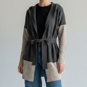 Paraphrase Wool Belted Hooded Cardigan Sweater Women Small Gray Minimalist